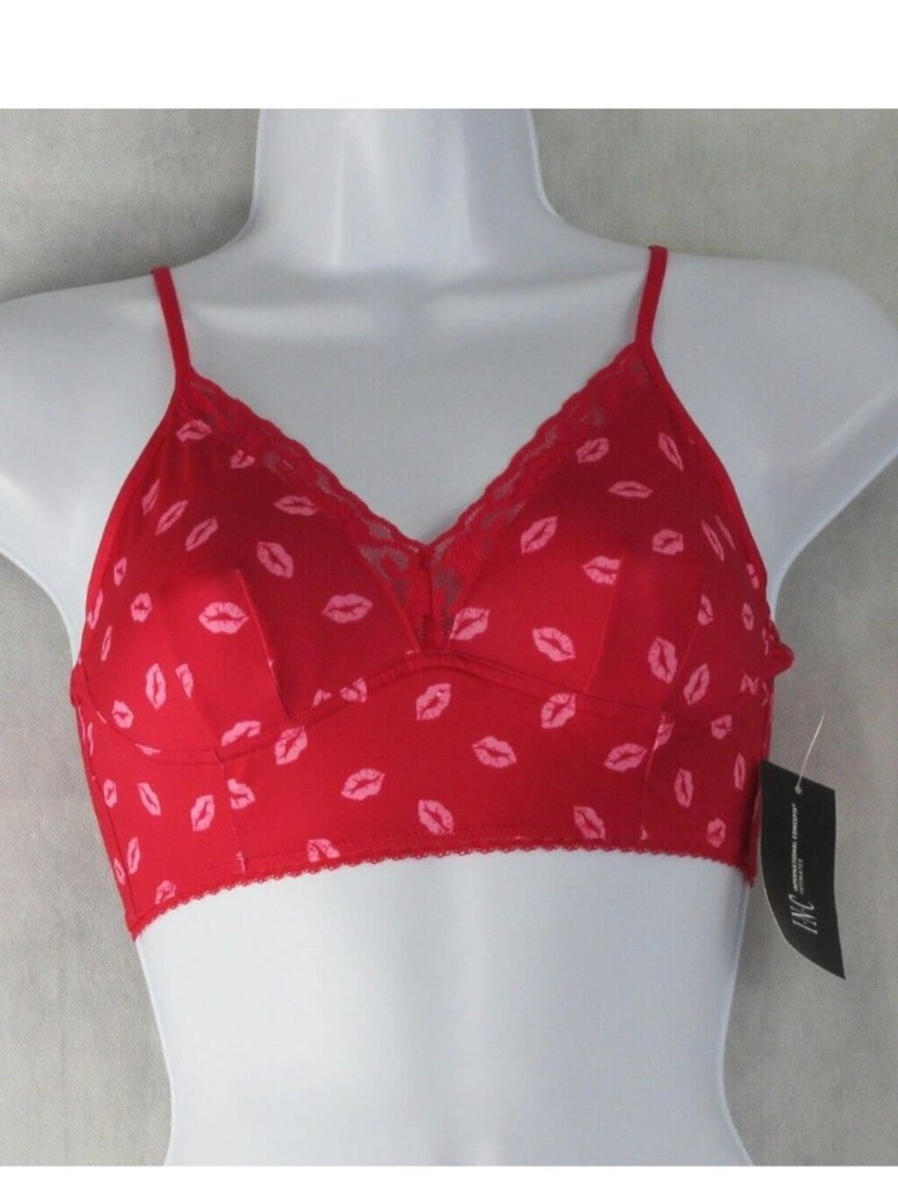 INC International Concepts Women's Lace-Trim Bralette, Red Kiss Lips